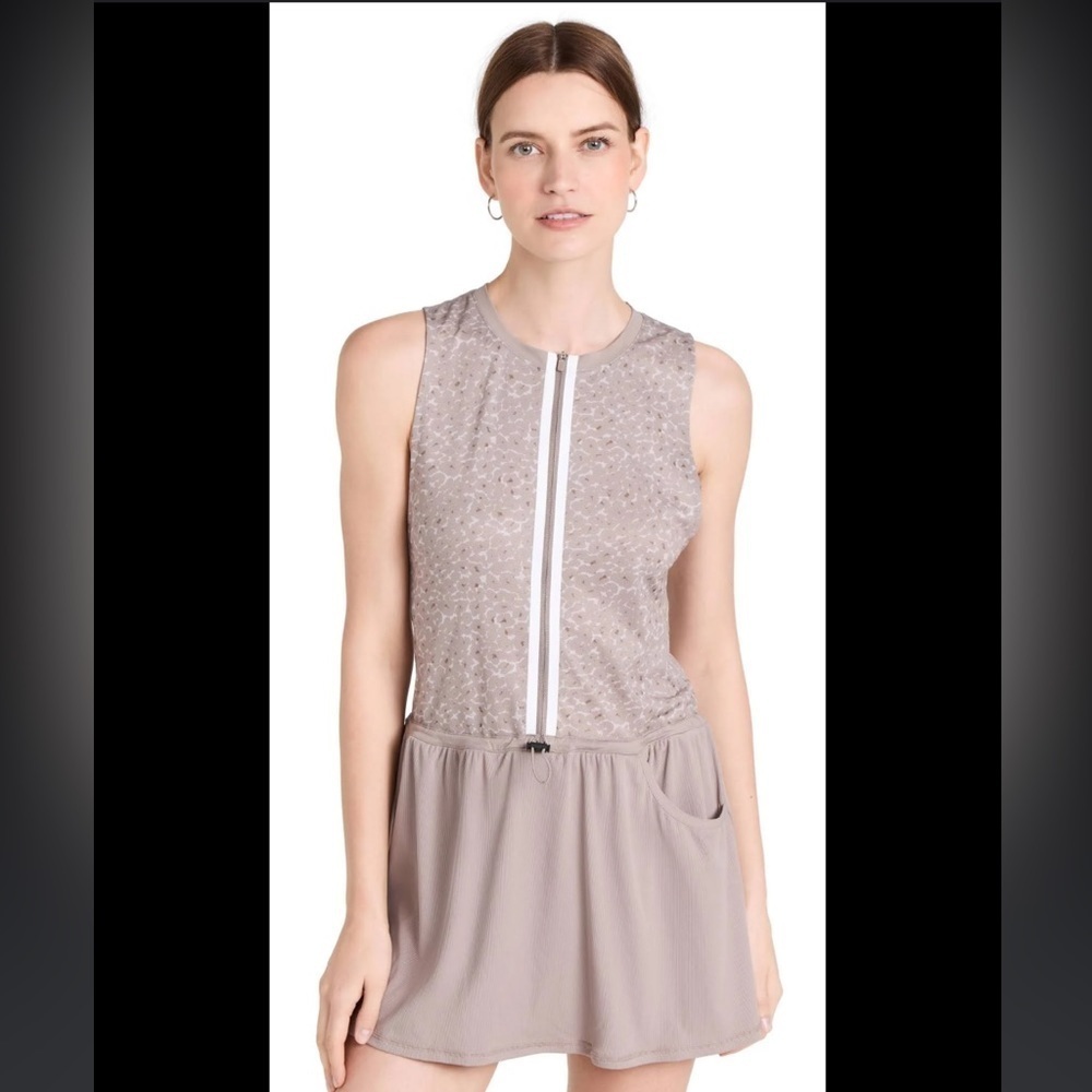 Varley Lagoda Womens Tennis Dress Taupe Cluster Leopard large